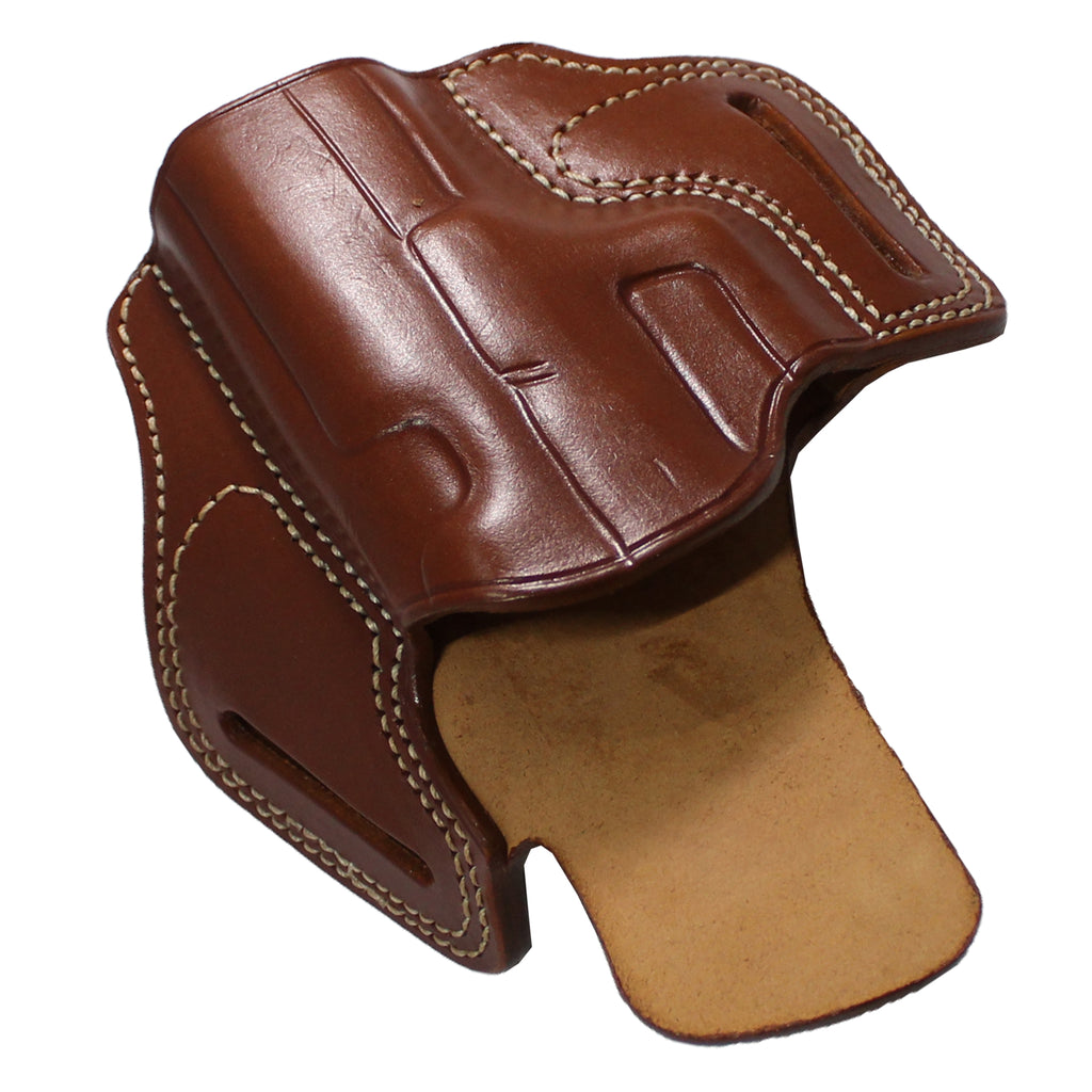 Pancake Style Leather OWB Carry Two Slot Fast Draw Gun Holster - Brown